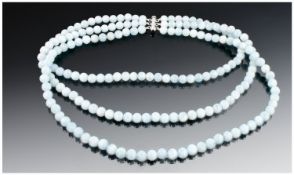 Three Strand Natural Aquamarine Necklace, over 590 carats of the pale blue natural gemstone,