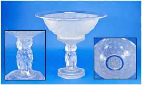 French 1930`s Fine Moulded Glass Bowl. Supported on a Figural Stepped Stand. With Octagonal Base.