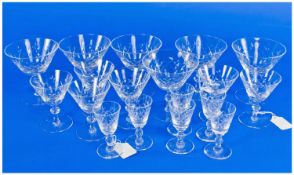 Set of Six Funnel Shaped Wine Glasses, six matching sherry glasses, together with a six matching
