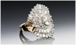 10ct Gold Diamond Cluster Ring Set With Tapered Baguette And Round Cut Diamonds, Stamped 10K,