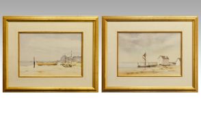 John Harvey 1935 Pair of Watercolours Woodbridge Costal Scenes Suffolk. Each Signed Lower Right.