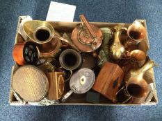 Box of Metalware, comprising mainly brassware and copperware.