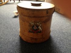19th Century Leather Munitions Shot Bucket, with painted Armorial to side, with large carrying