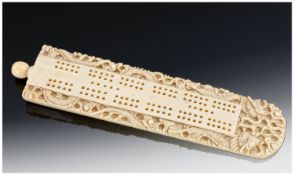 Chinese Carved Ivory Cribbage Board. Length 6 Inches.