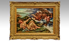 A Fine 19th Century Oil Painting on board. The Comforting Cherub Painted in the Classical Style. 9.
