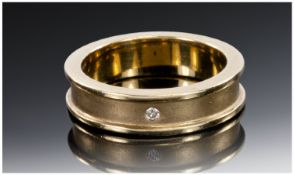 9ct Gold Band, Satin Finish With Polished Edge, Set With A Single Brilliant Cut Diamond, Fully