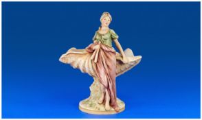 Royal Dux 19th Century Figural Shell Bowl/Vase. Girl figure standing by a sea shell, pink triangle