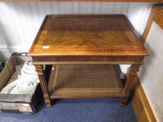 Modern Walnut Veneered Coffee Table, of two-tier squared form, with cross-banding to edge, raised