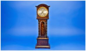 Edwardian Oak Cased Miniature Grandfather Clock, travellers piece. 3.25 inches dial. Good working