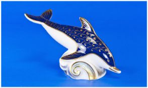 Royal Crown Derby Paperweight `Dolphin`, with gold stopper, date 1989. 4 inches high.