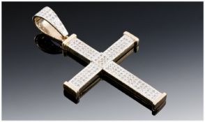 9ct Gold Pave Set Diamond Cross, Round Cut Diamonds, Estimated Weight 1.50ct, Fully Hallmarked.