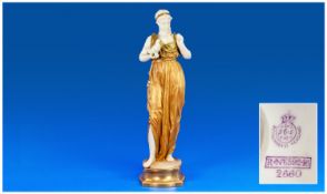 Royal Worcester Classical Figurine of a Young Greek Maiden Holding a Dove of Peace in Her Right