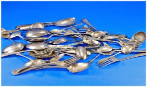 Large Collection of Silver Plated Flatware, mainly late Victorian, including 800 silver spoon, etc.
