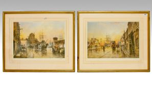 John Chapman. Pencil signed pair of limited, fine art, coloured prints. Scenes of Manchester docks.