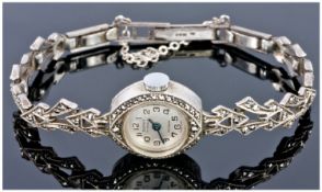 1920`s Swiss Ladies Silver & Marcasite Wristwatch. Hallmark London 1927.