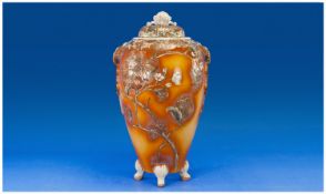 Large, Japanese, Meiji Period, Footed, Lidded Vase, attractively hand decorated in a golden blush