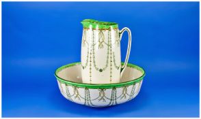 Royal Doulton Fine Matching Pitcher and Basin. D3070, c.1900. Swags/garlands and bells pattern with