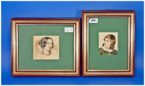 Portraits. Pair of Early 19th Century Portrait of a young girl and the other of a young boy in