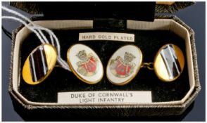 Gold Plated Cufflinks, With Duke Of Cornwalls Light Infantry Insignia To Fronts. Complete In Fitted