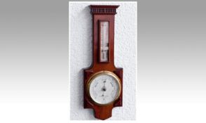 Negretti & Zambra Wall Hanging Solid Mahogany Case Aneroid Barometer. R1035. Mercury thermometer.