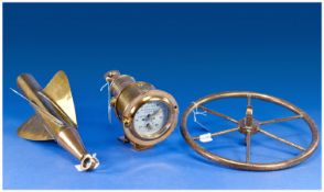 Poitevin Duault Rare French 1950`s Brass PCS Yacht Knots Reading Meter. Complete with wheel and