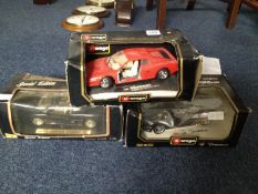 Three Burago Model Cars, comprising Dodge Viper RT10, a Jaguar XJ220 and a Ferrari Zestarossa (