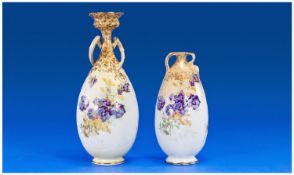 Doulton Burslem Twist Handle Hand Painted `Blue Iris` Specimen Vase c 1880. 9 inches in height.