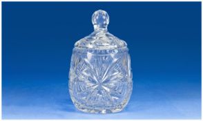 Mid 20th Century Cut Glass Cookie Jar, the top with bulbous knob finial, star cutting to edge, the