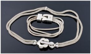 Silver Fashion Necklace, Double Mesh Chain With Frosted And Polished Silver Clasp. Together With A