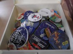 Box of Assorted Badges (approx 114). Comprises Star Wars, McDonalds, Pontins, Tv Shows and Holiday