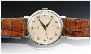 Vintage Gents Tudor Rolex. Stainless steel watch, manual wind, leather strap. c. 1940`s. Good