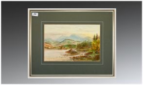 H.M. Krause Watercolour, Scottish Loch Scene, entitled on face ``Loch am Eileen`` & signed. Size 9.