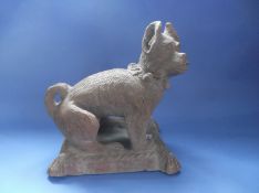 Victorian Garden Terracotta Pug Dog Ornament in the form of a dog sat on a `cushion` base.