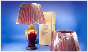 Pair of Good Quality Contemporary Oriental Table Lamps with deep red silk shades. One still boxed,