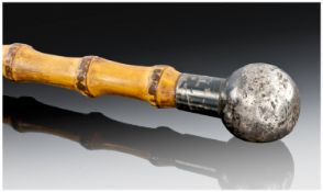 A Silver Topped & Cane, Swagger Stick. Hallmark London 1915. 27`` in length.
