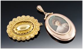 9ct Gold Picture Locket, Together With A Pressed Brooch.