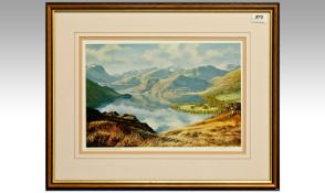 Framed Coloured Print, titled `The Helvellyn Range & Ullswater From Gowbarrow Fell` Signed in