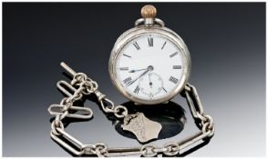 Silver Open Faced Pocket Watch, White Enamelled Dial With Roman Numerals And Subsidiary Seconds,