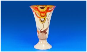 Clarice Cliff, Large Hand Painted Trumpet Shaped Vase. ``Rhodanthe`` pattern. c.1934. 12.5 inches