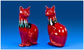 Poole - Egyptian Style Delphis Pair of Siamese Cat Figure. c.1970`s. Each 11.5 inches tall.