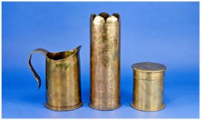 Trench Art, Comprising Three Large Shells, One Marked Artois. Tallest 9½ Inches.
