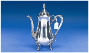 Georgian Style Silver Plated Coffee Pot, Of Baluster Form The Hinged Lid With Acorn Finial, Raised