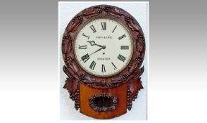 Very Fine William IV Mahogany Drop Dial Wall Clock. Single fusee movement with very fine carved