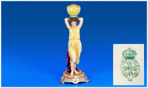 Royal Worcester Hand Painted Figurine. Classical Maiden Water-Carrier. Date 1863. Bright polychrome
