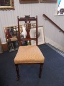 Edwardian Oak Side Chair, the crest rail, with carved motif to centre, shaped and pierced back