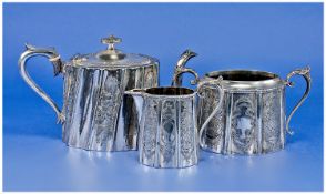 Late Victorian / Edwardian Three Piece Silver Plated Tea Service, comprising teapot, milk jug and