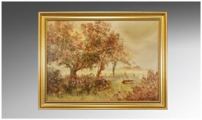 Glynn Carter A Fox with a Rabbit in his mouth in a country landscape, oil on canvas, signed, size