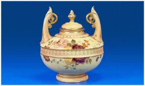 Royal Worcester Hand Painted Persian Style 2 Handled Lidded Urn/Vase. Date 1892. Flowers on a