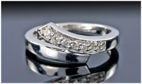 9ct White Gold Diamond Ring, Set With A Row Of Round Cut Diamonds, Fully Hallmarked, Ring Size N.