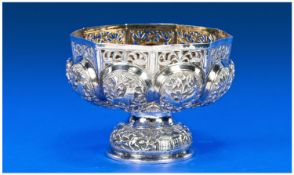 Late 19th Century Indian Octagonal Shape Embossed and Ornate Fine Silver Pedestal Bowl. 127.2